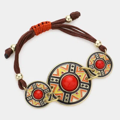 Fashnzfab Aztec Triple Round Cinch Pull Tie Bracelet Gold, Red In Multi