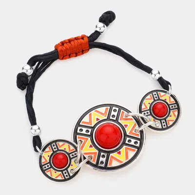 Fashnzfab Aztec Triple Round Cinch Pull Tie Bracelet Red, Silver