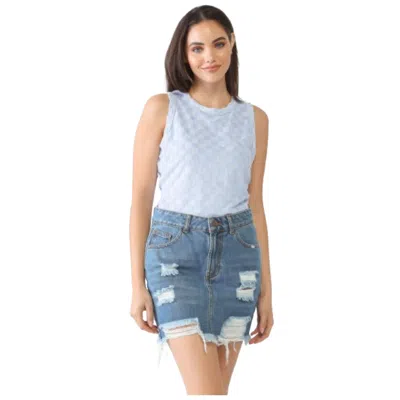 Fashnzfab Baby Blue Chess Cage Print Cotton Blend Sleeveless Bodysuit
