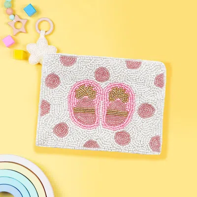 Fashnzfab Baby Shoes Seed Beaded Mini Pouch Bag In Pink