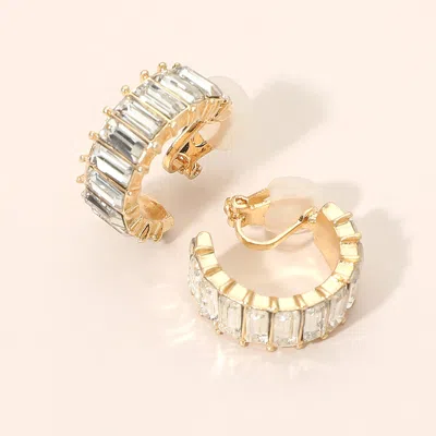 Fashnzfab Baguette Cut Around Hoop Clip On Earrings In Gold