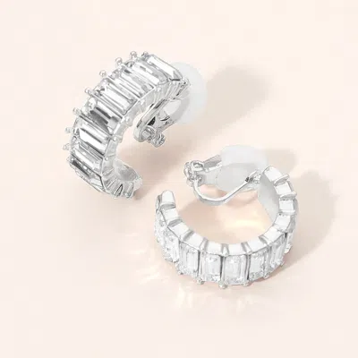 Fashnzfab Baguette Cut Around Hoop Clip On Earrings In Multi