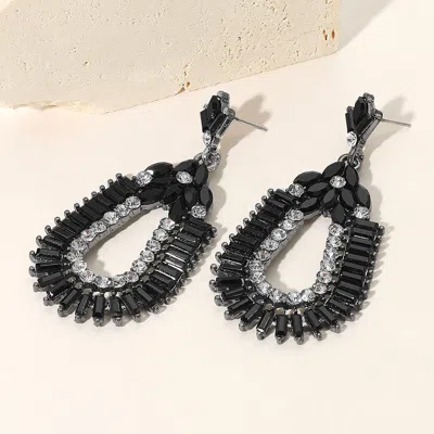 Fashnzfab Baguette Cut Crystal Rhinestone Evening Earrings In Black