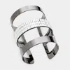 Fashnzfab Baguette Cut Statement Split Layer Cage Cuff Bracelet Clear, Hematite In Silver