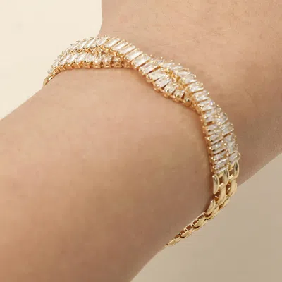 Fashnzfab Baguette Cz Embellished Twist Multi Link Chain Bracelet In Gold