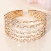 Fashnzfab Baguette Cz Stone Cluster Multi Row Split Evening Cuff Bracelet Clear, Gold In Multi