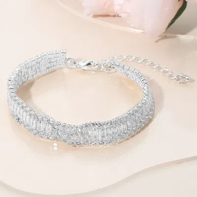 Fashnzfab Baguette Cz Stone Embellished Evening Bracelet Clear, Silver In Multi