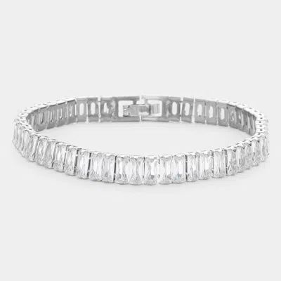 Fashnzfab Baguette Cz Stone Evening Bracelet Silver