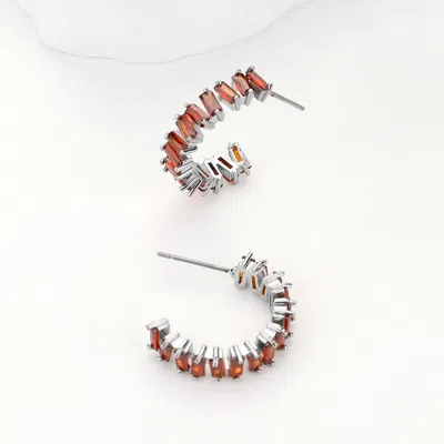 Fashnzfab Baguette Cz Stone Hoop Evening Earrings In Brown