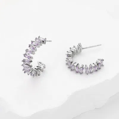 Fashnzfab Baguette Cz Stone Hoop Evening Earrings In Multi