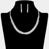 Fashnzfab Baguette Cz Stone Pointed Rhinestone Paved Necklace In Metallic