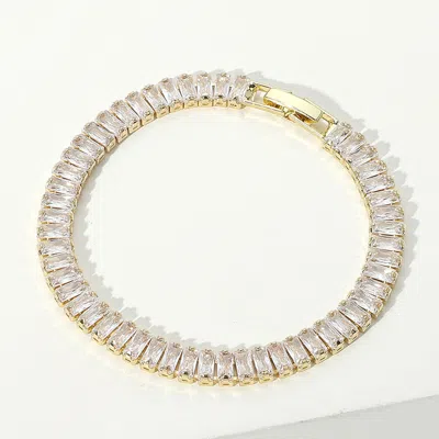 Fashnzfab Baguette Cz Stone Tennis Chain Evening Bracelet Clear, Gold In Multi