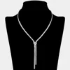 Fashnzfab Baguette Cz Stone Y Shaped Drop Necklace In Multi