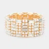 Fashnzfab Baguette Glass Stone Pointed Pearl Embellished Stretch Bracelet Clear, Gold In Multi