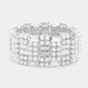 Fashnzfab Baguette Glass Stone Pointed Pearl Embellished Stretch Bracelet Clear, Silver In Multi