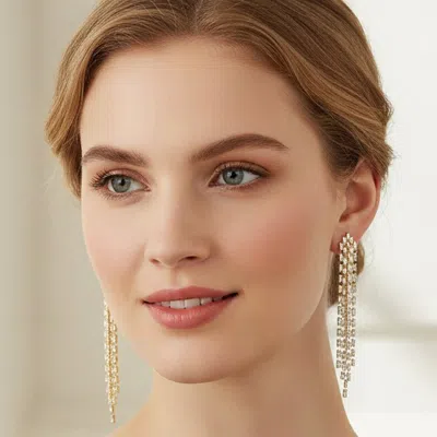 Fashnzfab Baguette Rhinestone Waterfall Fringe Statement Evening Earrings In Multi