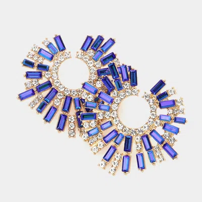 Fashnzfab Baguette Stone Cluster Abstract Evening Earrings In Blue