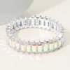 Fashnzfab Baguette Stone Cluster Beaded Stretch Evening Bracelet Ab, Silver In Multi