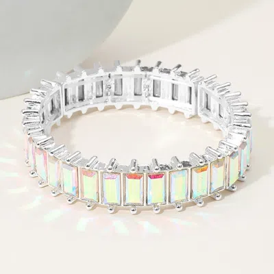 Fashnzfab Baguette Stone Cluster Beaded Stretch Evening Bracelet Ab, Silver In Multi