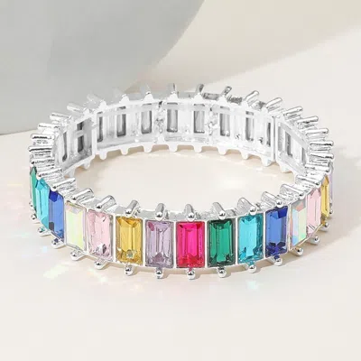 Fashnzfab Baguette Stone Cluster Beaded Stretch Evening Bracelet In Multi