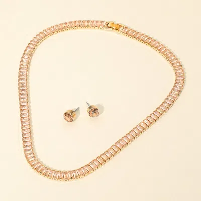 Fashnzfab Baguette Stone Cluster Evening Necklace In Silver