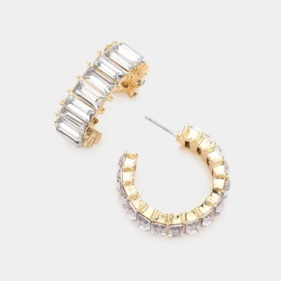 Fashnzfab Baguette Stone Cluster Hoop Evening Earrings In Gold
