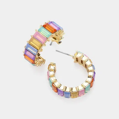 Fashnzfab Baguette Stone Cluster Hoop Evening Earrings In Multi