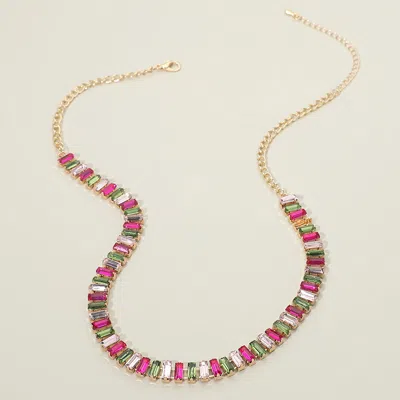Fashnzfab Baguette Stone Cluster Link Accent Necklace In Gold