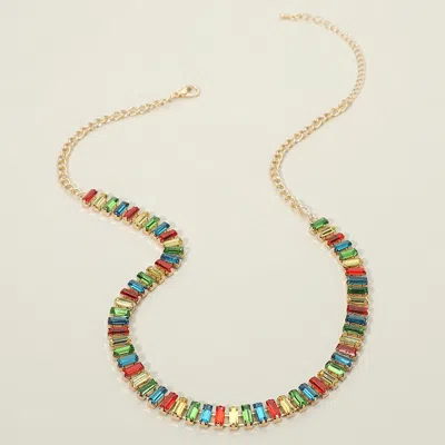 Fashnzfab Baguette Stone Cluster Link Accent Necklace In Multi