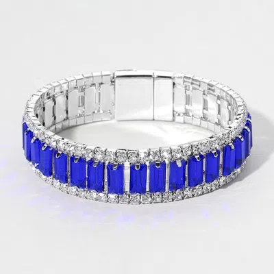 Fashnzfab Baguette Stone Cluster Magnetic Evening Bracelet Blue, Silver