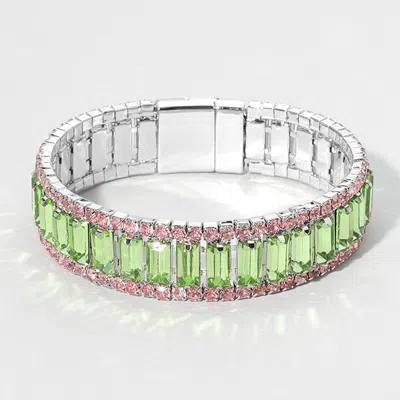 Fashnzfab Baguette Stone Cluster Magnetic Evening Bracelet Green, Pink & Green