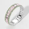 Fashnzfab Baguette Stone Cluster Magnetic Evening Bracelet Pink, Pink & Green In Multi
