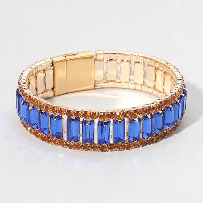 Fashnzfab Baguette Stone Cluster Magnetic Evening Bracelet Sapphire, Yellow In Multi