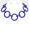 Fashnzfab Baguette Stone Embellished Bling O Ring Link Necklace In Blue
