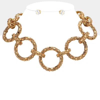 Fashnzfab Baguette Stone Embellished Bling O Ring Link Necklace In Gold