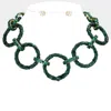 Fashnzfab Baguette Stone Embellished Bling O Ring Link Necklace In Green