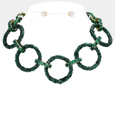 Fashnzfab Baguette Stone Embellished Bling O Ring Link Necklace In Green