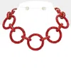 Fashnzfab Baguette Stone Embellished Bling O Ring Link Necklace In Red