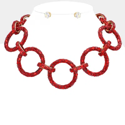Fashnzfab Baguette Stone Embellished Bling O Ring Link Necklace In Red