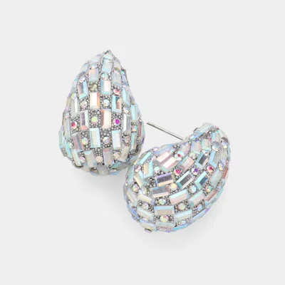 Fashnzfab Baguette Stone Embellished Teardrop Earrings In Metallic