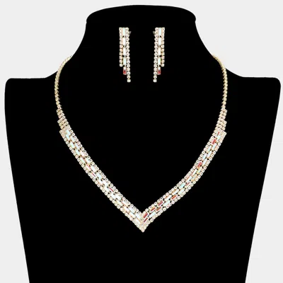 Fashnzfab Baguette Stone Pointed Rhinestone V Shaped Necklace In Gold