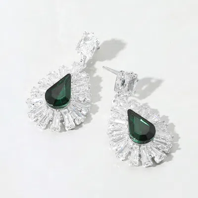 Fashnzfab Baguette Stone Rim Teardrop Cz Stone Cluster Dangle Evening Earrings In Multi