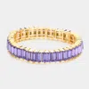 Fashnzfab Baguette Stone Stretch Evening Bracelet Amethyst In Green
