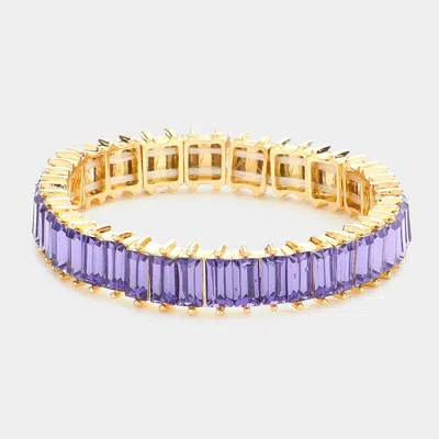 Fashnzfab Baguette Stone Stretch Evening Bracelet Amethyst In Green