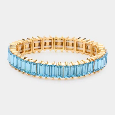 Fashnzfab Baguette Stone Stretch Evening Bracelet Aqua In Blue