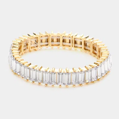 Fashnzfab Baguette Stone Stretch Evening Bracelet Gold