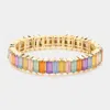 Fashnzfab Baguette Stone Stretch Evening Bracelet Gold, Multi In Multi