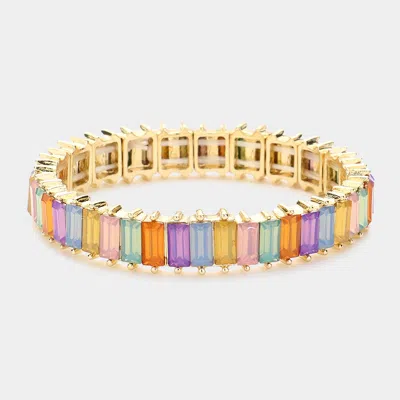 Fashnzfab Baguette Stone Stretch Evening Bracelet Gold, Multi
