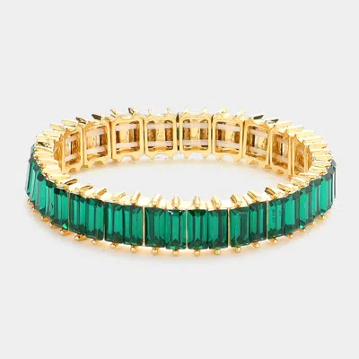 Fashnzfab Baguette Stone Stretch Evening Bracelet Green