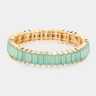 Fashnzfab Baguette Stone Stretch Evening Bracelet Mint In Green